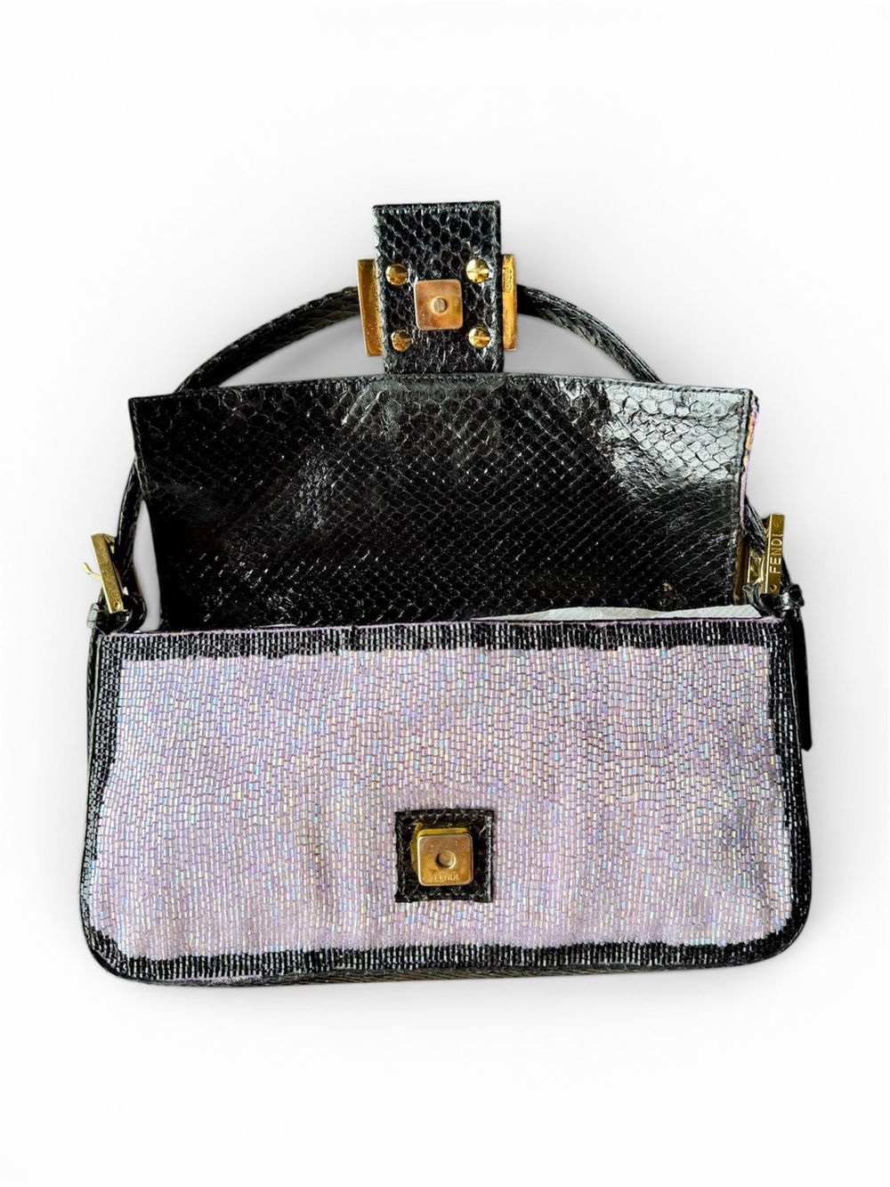 Vintage Fendi Iridescent Lilac Beaded Python Baguette - Picture 7 of 10